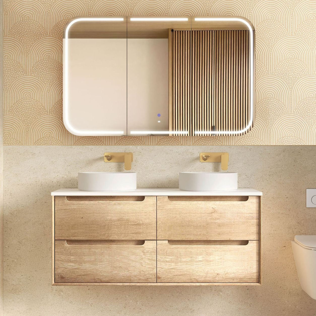 OTTI BYRON NATURAL OAK 1200MM DOUBLE BOWL WALL HUNG VANITY (NO ORIGINAL BOX - BRAND NEW)