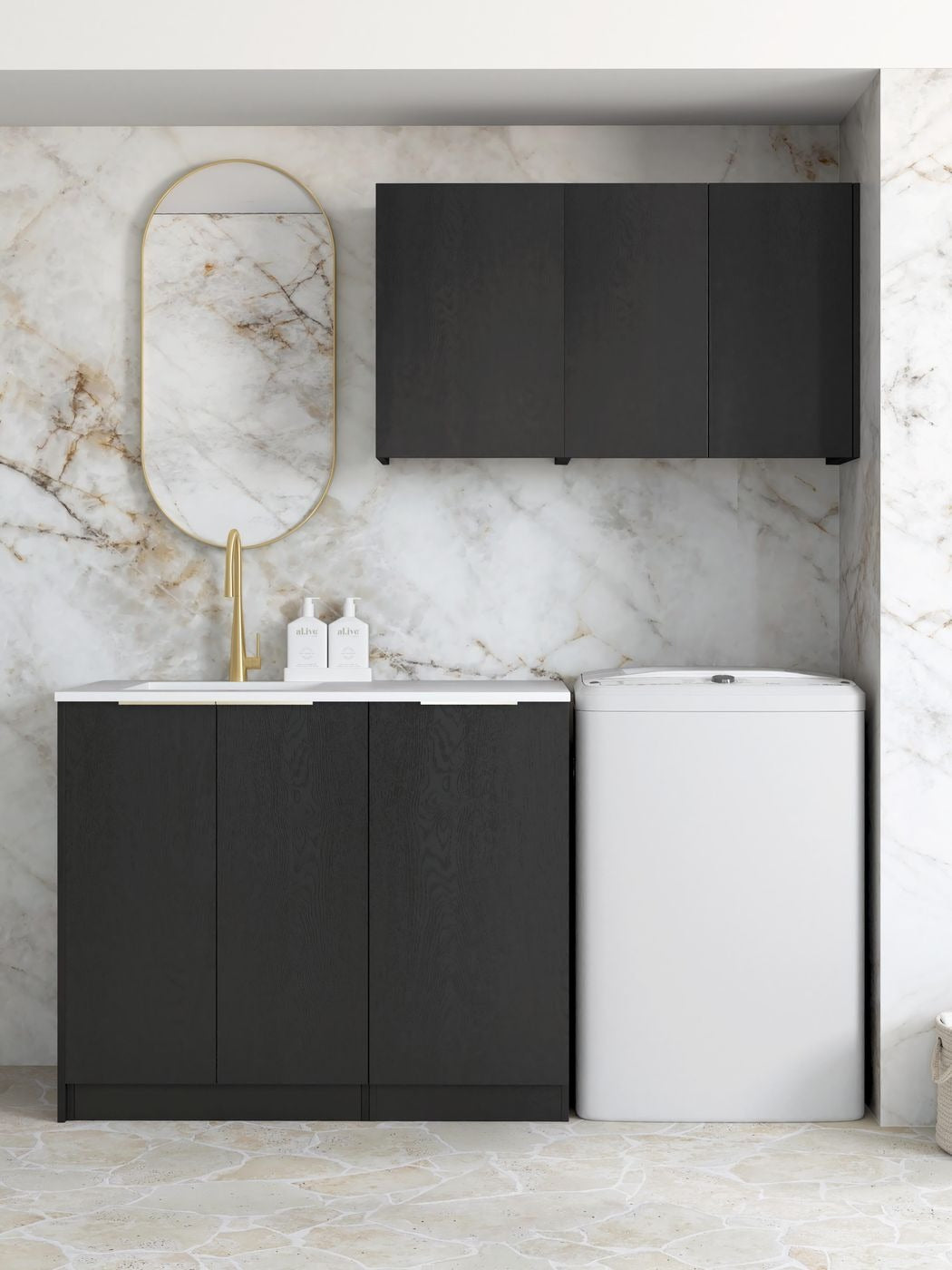 OTTI BYRON BLACK OAK 630MM WALL LAUNDRY CABINET