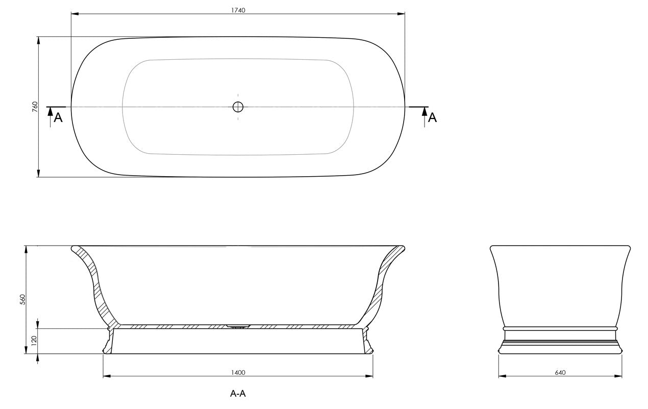 TURNER HASTINGS CAMBRIDGE TITANCAST SOLID SURFACE FREESTANDING BATHTUB SATIN SILK WHITE 1740MM