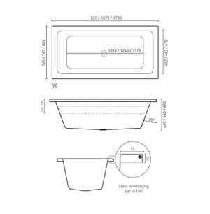 DECINA CARINA INSET SANTAI SPA BATH GLOSS WHITE 1675MM WITH 12-JETS