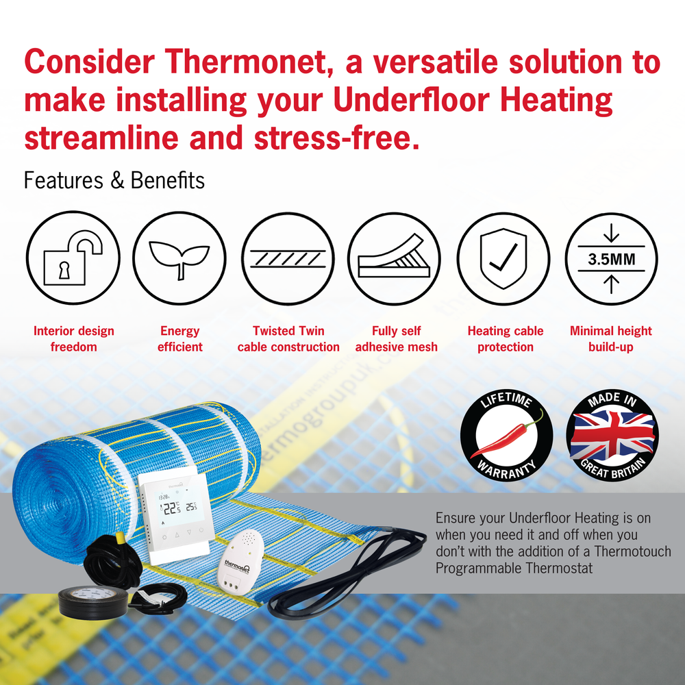 THERMOGROUP THERMONET 200W/M² IN SCREED HEATING KIT WITH WI-FI THERMOSTAT