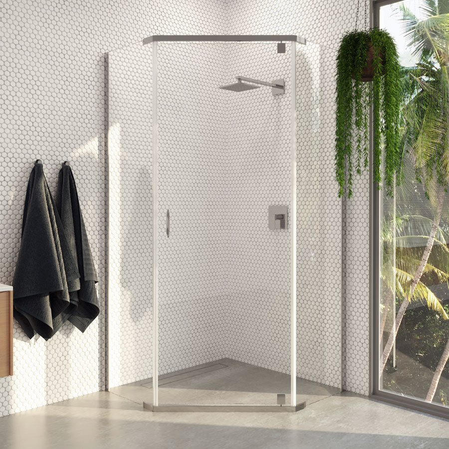 DECINA CASCADE SEMI-FRAMELESS ANGLE PIVOT SHOWER SCREEN CHROME