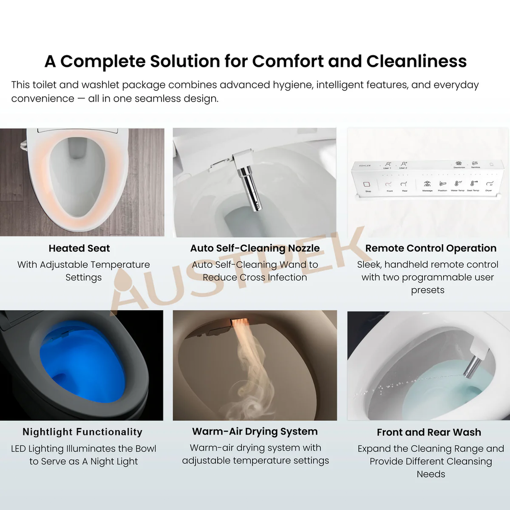 KOHLER VEIL BACK-TO-WALL TOILET WITH REMOTE CONTROL BIDET ELONGATED GLOSS WHITE