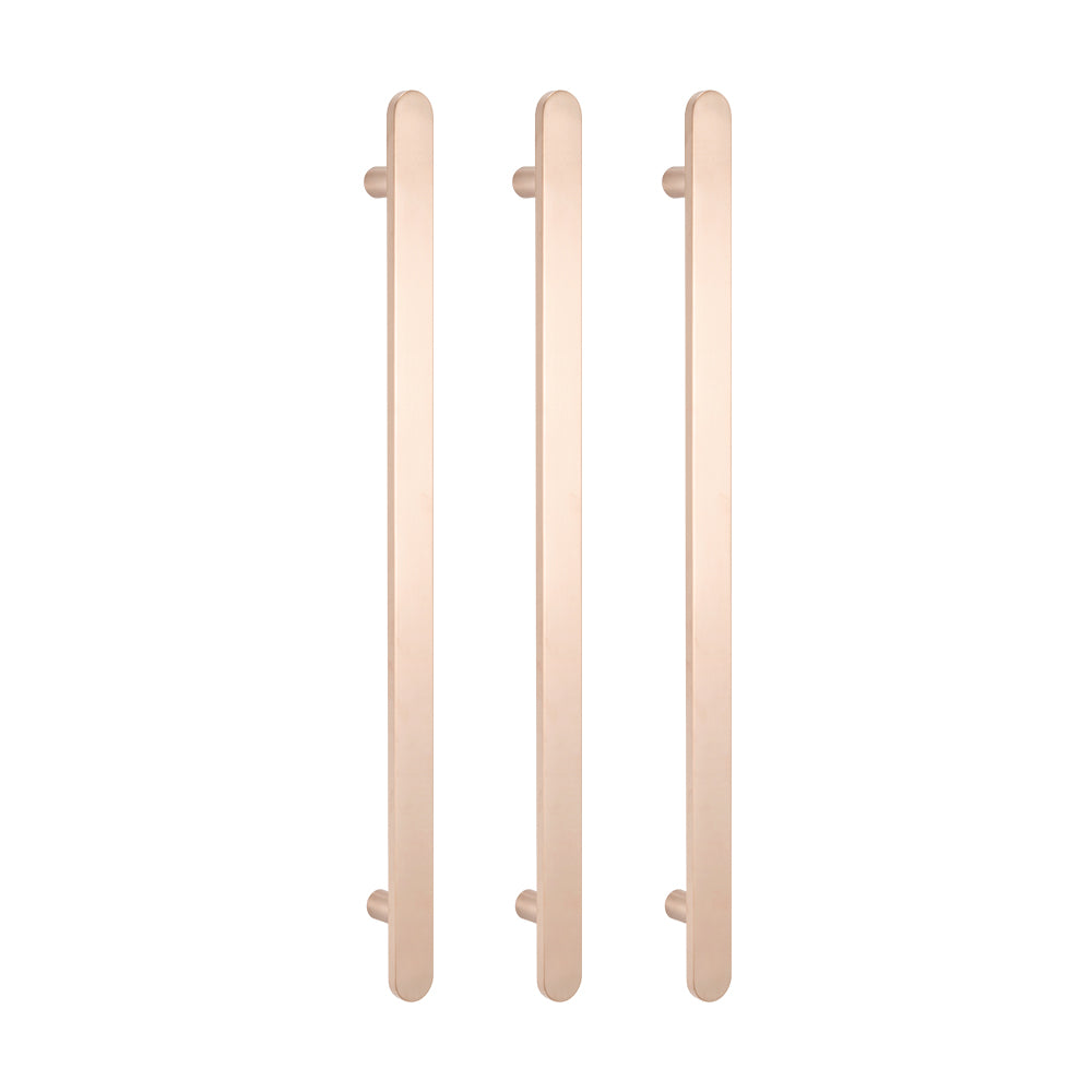 RADIANT HEATING VERTICAL FLAT BAR HEATED SINGLE TOWEL RAIL CHAMPAGNE 930MM