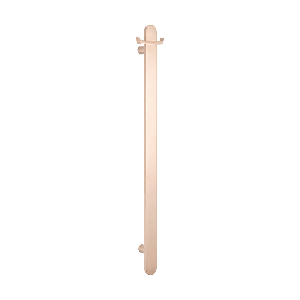 RADIANT HEATING VERTICAL FLAT BAR HEATED SINGLE TOWEL RAIL CHAMPAGNE 930MM