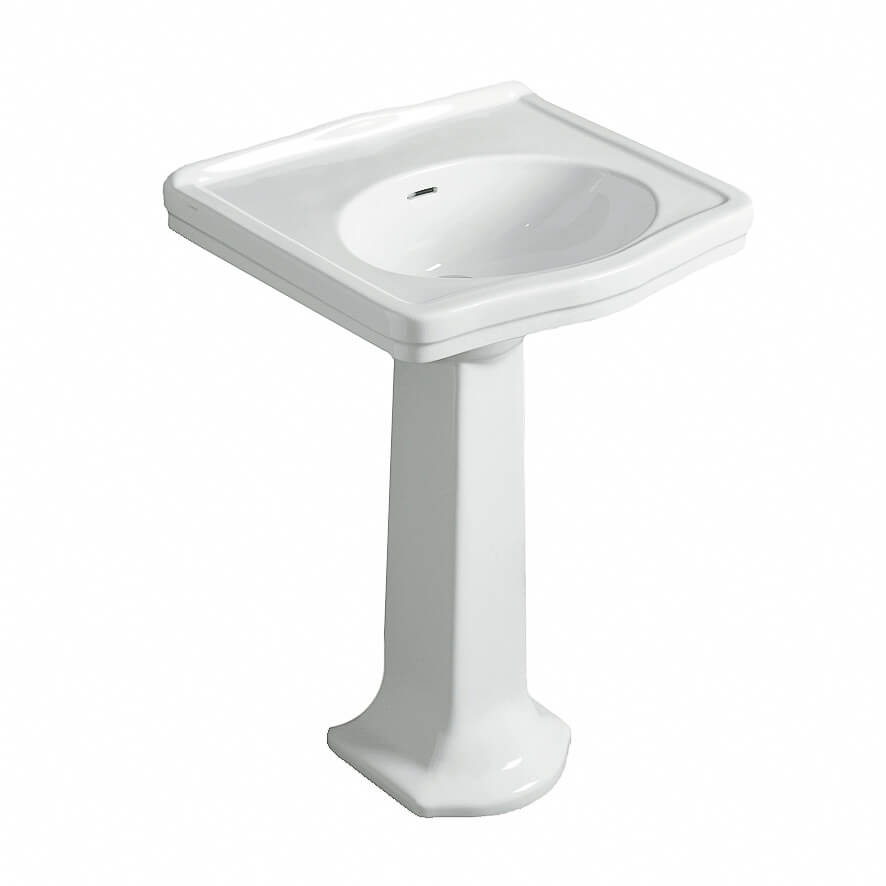 TURNER HASTINGS CLAREMONT NO TAPHOLE BASIN & PEDESTAL GLOSS WHITE 580MM X 875MM