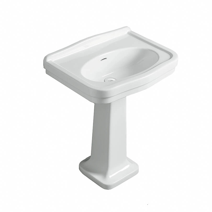 TURNER HASTINGS CLAREMONT NO TAPHOLE BASIN & PEDESTAL GLOSS WHITE 680MM X 885MM