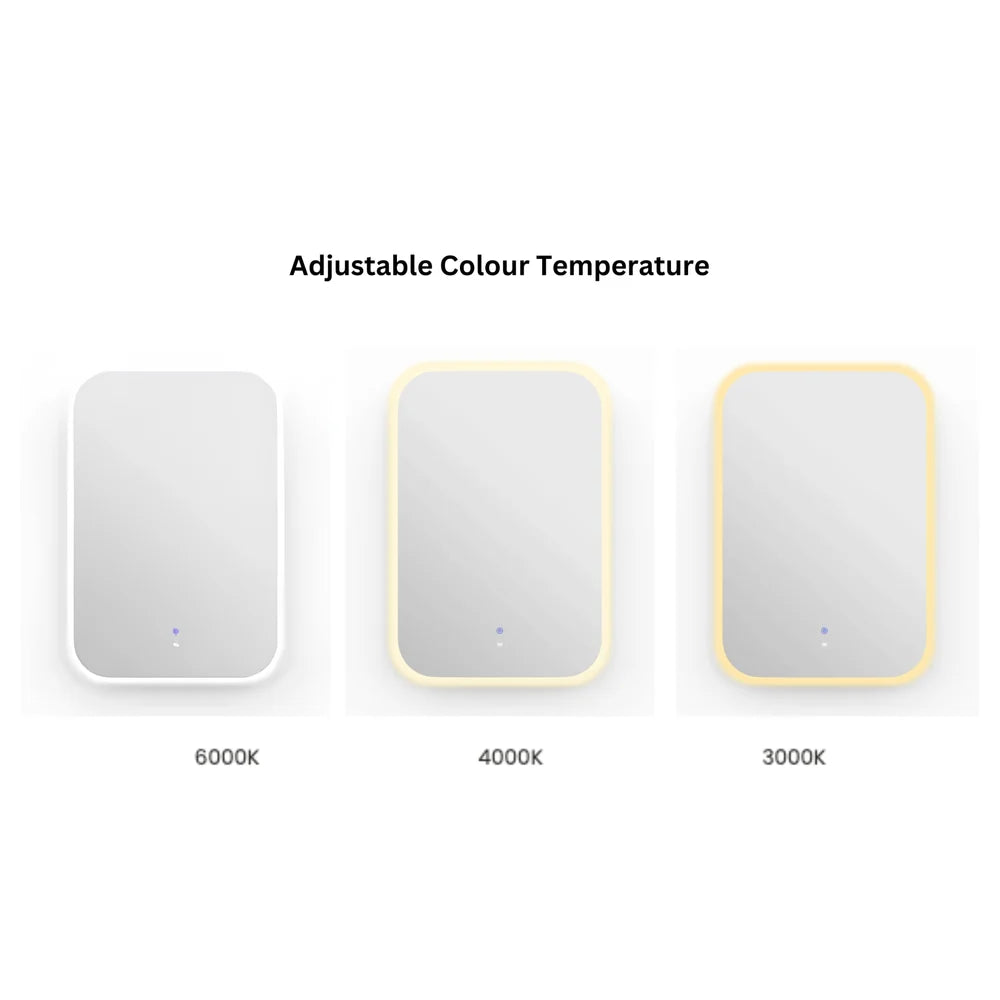 AQUAPERLA RECTANGULAR FRAMELESS 3 COLOUR  BACK-LIT LED MIRROR SILVER 600X750MM