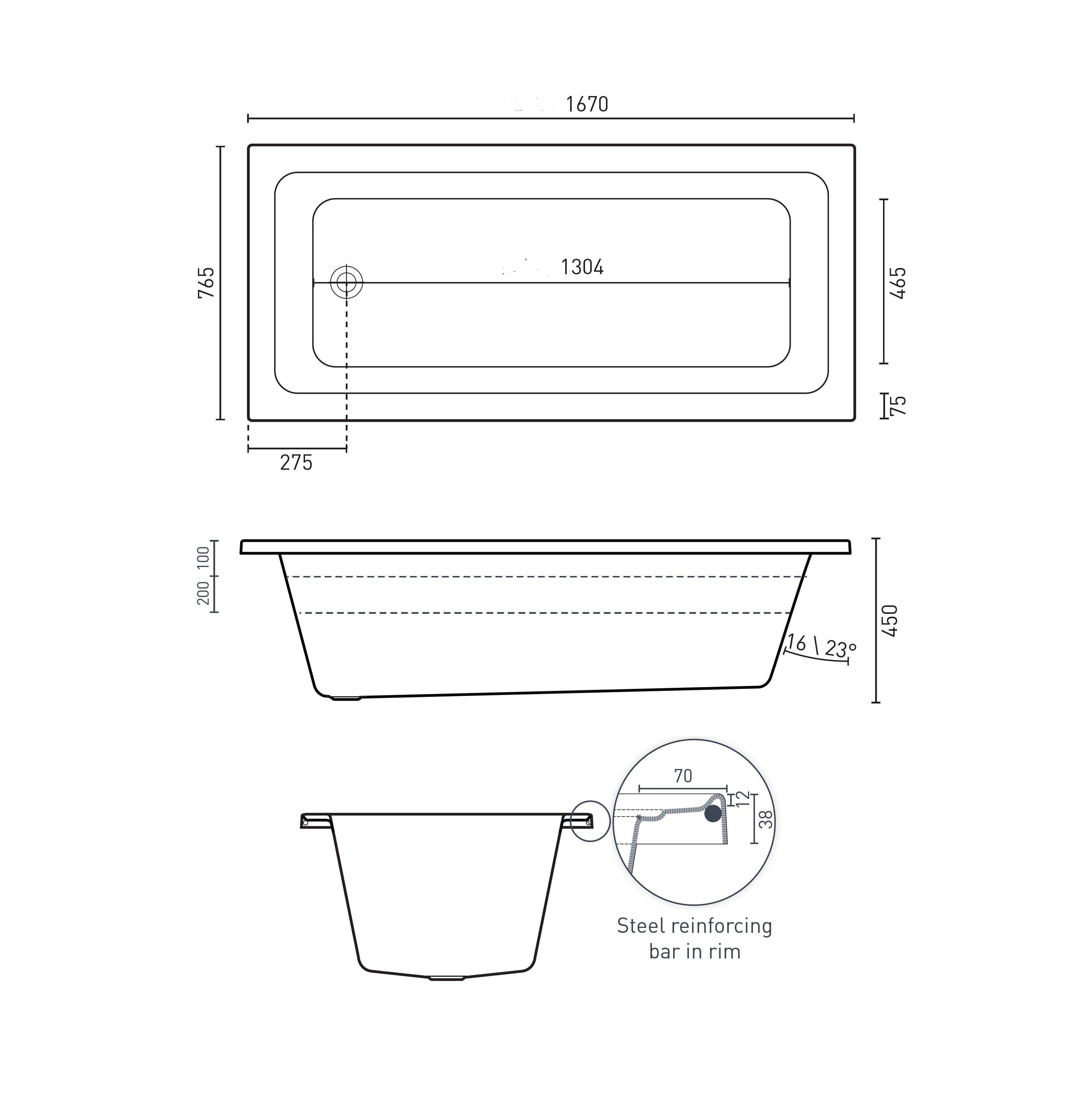 DECINA CORTEZ INSET DOLCE VITA SPA BATH GLOSS WHITE 1670MM WITH 16-JETS