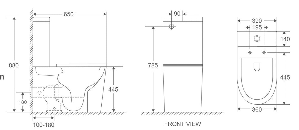 IKON HALI RIMLESS WALL FACED TOILET SUITE - Technical Diagram