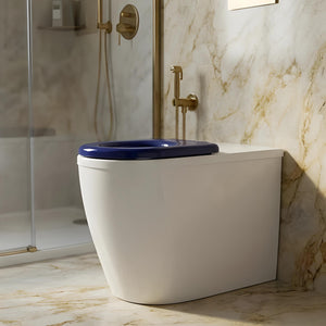 VITO EVIDA CARE WALL FACED TOILET PAN GLOSS WHITE WITH BLUE SEAT