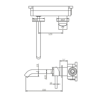 AMOZA LEAD FREE WALL MOUNTED BASIN / BATH MIXER 180MM BRUSHED GOLD