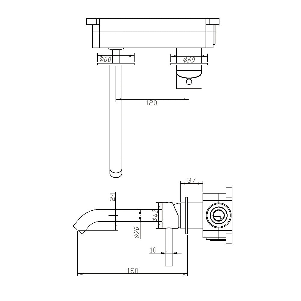 AMOZA LEAD FREE WALL MOUNTED BASIN / BATH MIXER 180MM BRUSHED STAINLESS STEEL