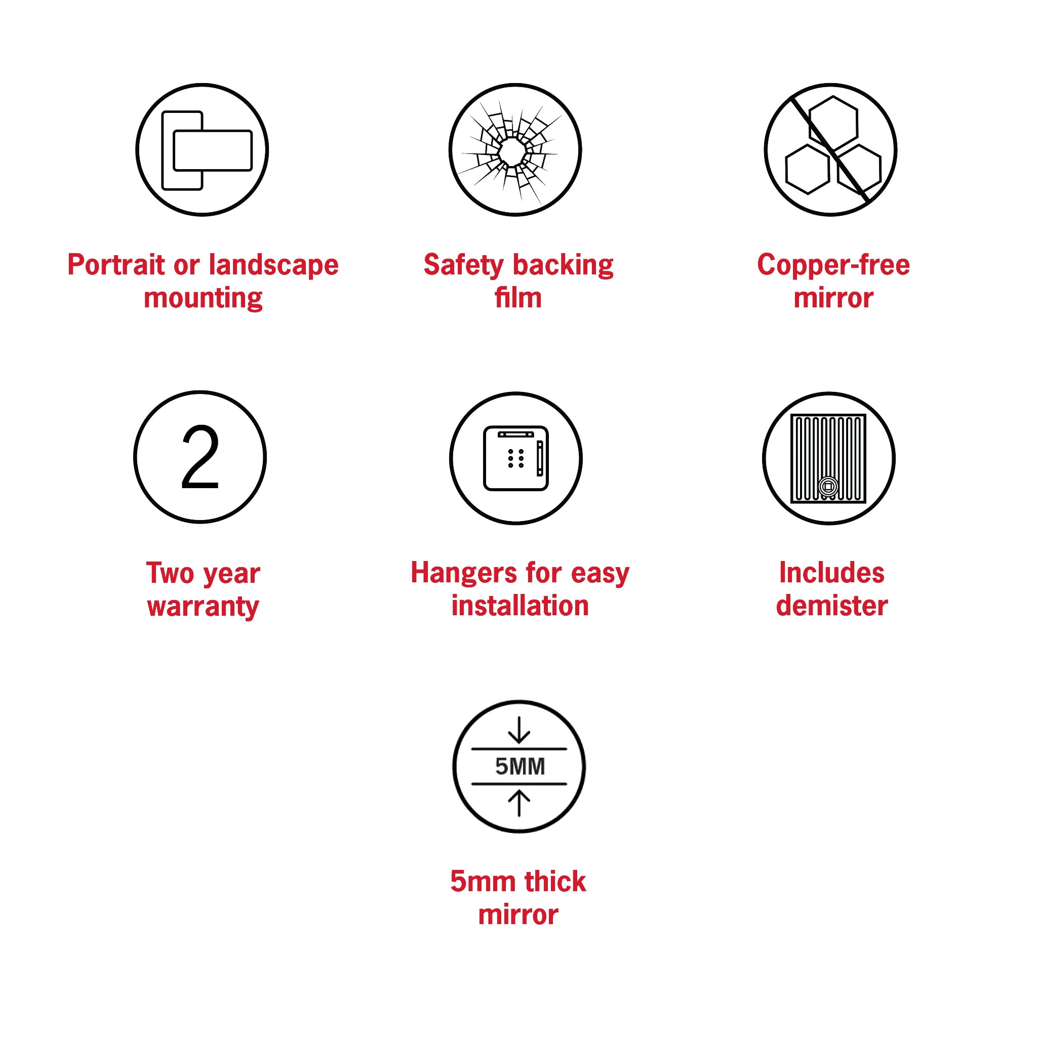 THERMOGROUP ABLAZE PILL SHAPE MIRROR WITH HANGERS INCLUDING DEMISTER 500X1000MM