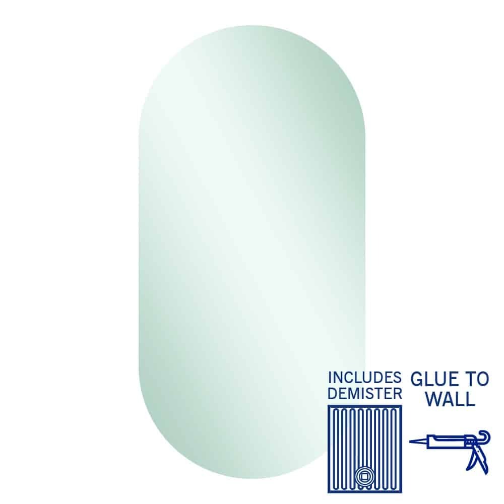 THERMOGROUP ABLAZE PILL SHAPE POLISHED EDGE MIRROR WITH DEMISTER 500X1000MM