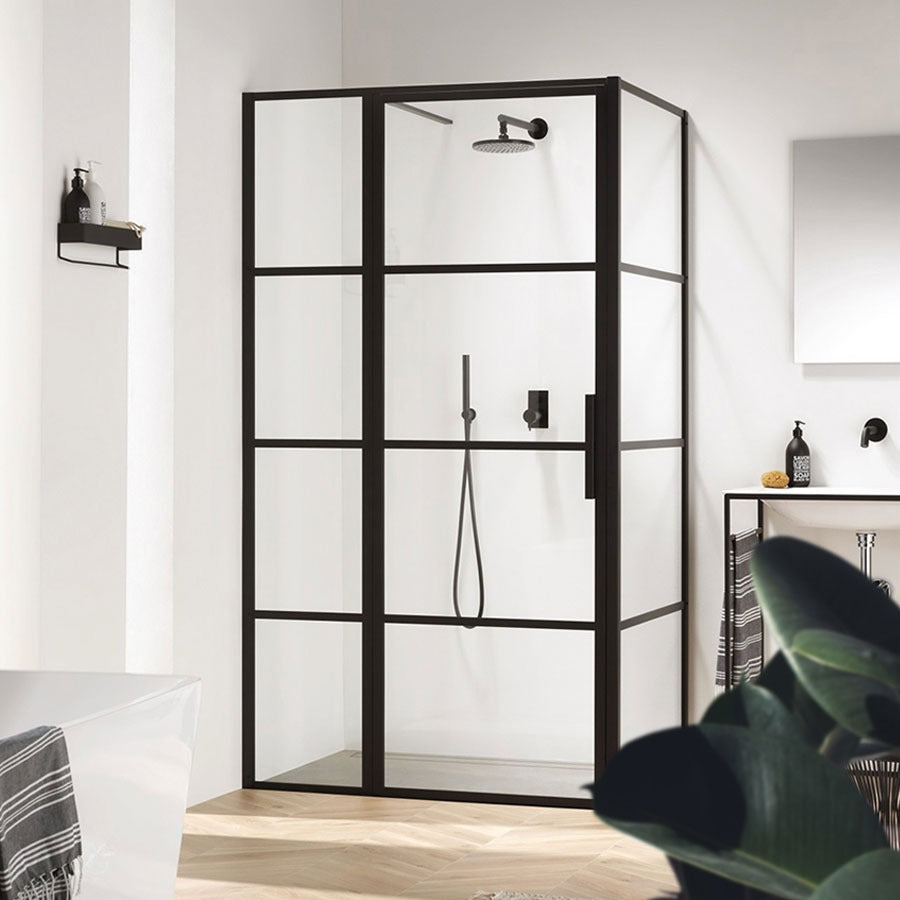 DECINA MANHATTAN FRAMED WALL TO WALL HINGE SHOWER SCREEN MATTE BLACK