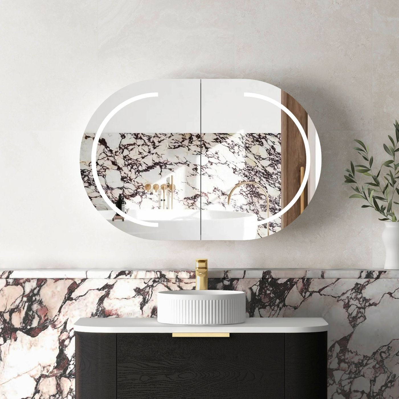 OTTI BONDI BLACK OAK LED SHAVING CABINET 900X600MM