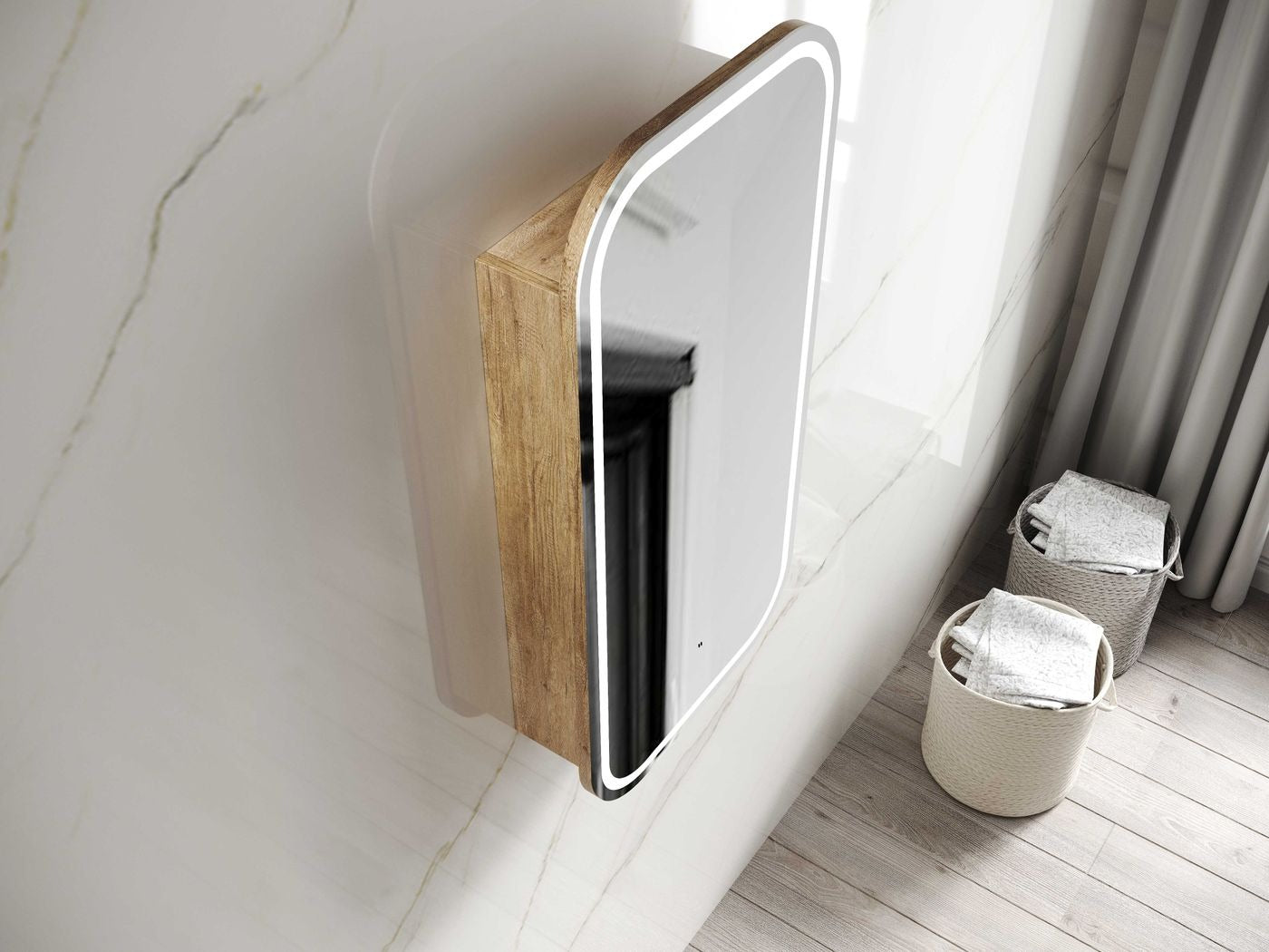 OTTI NEWPORT NATURAL OAK LED SHAVING CABINET 450X900MM