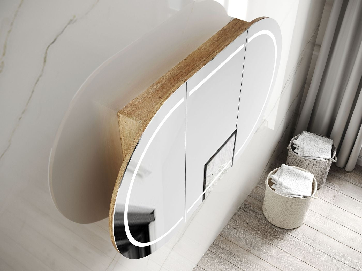 OTTI BONDI NATURAL OAK LED SHAVING CABINET 1800X900MM