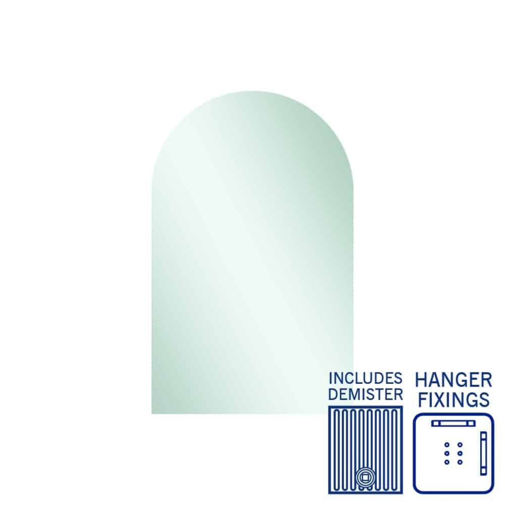 THERMOGROUP ABLAZE ARCH SHAPE MIRROR WITH HANGERS INCLUDING DEMISTER 500X800MM