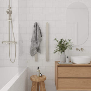 THERMOGROUP FLAT PILL VERTICAL HEATED SINGLE TOWEL RAIL POLISHED STAINLESS STEEL 900MM