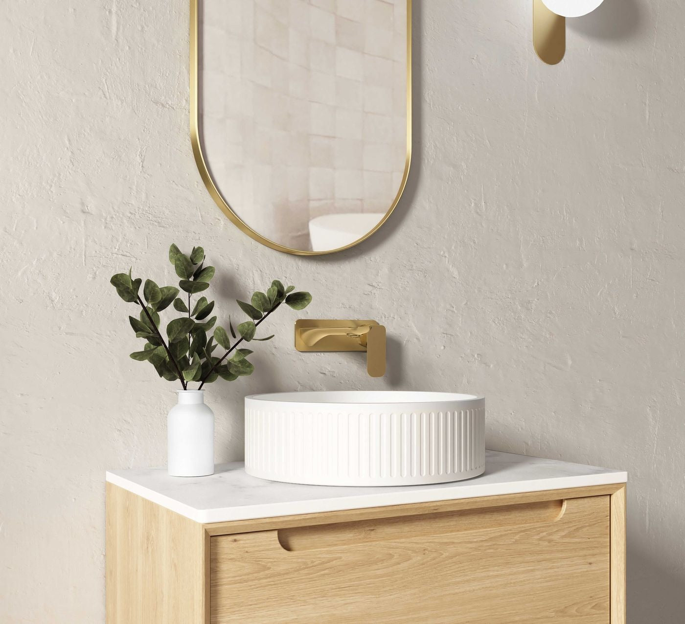 OTTI HUDSON ROUND ABOVE COUNTER CONCRETE WHITE BASIN 400MM