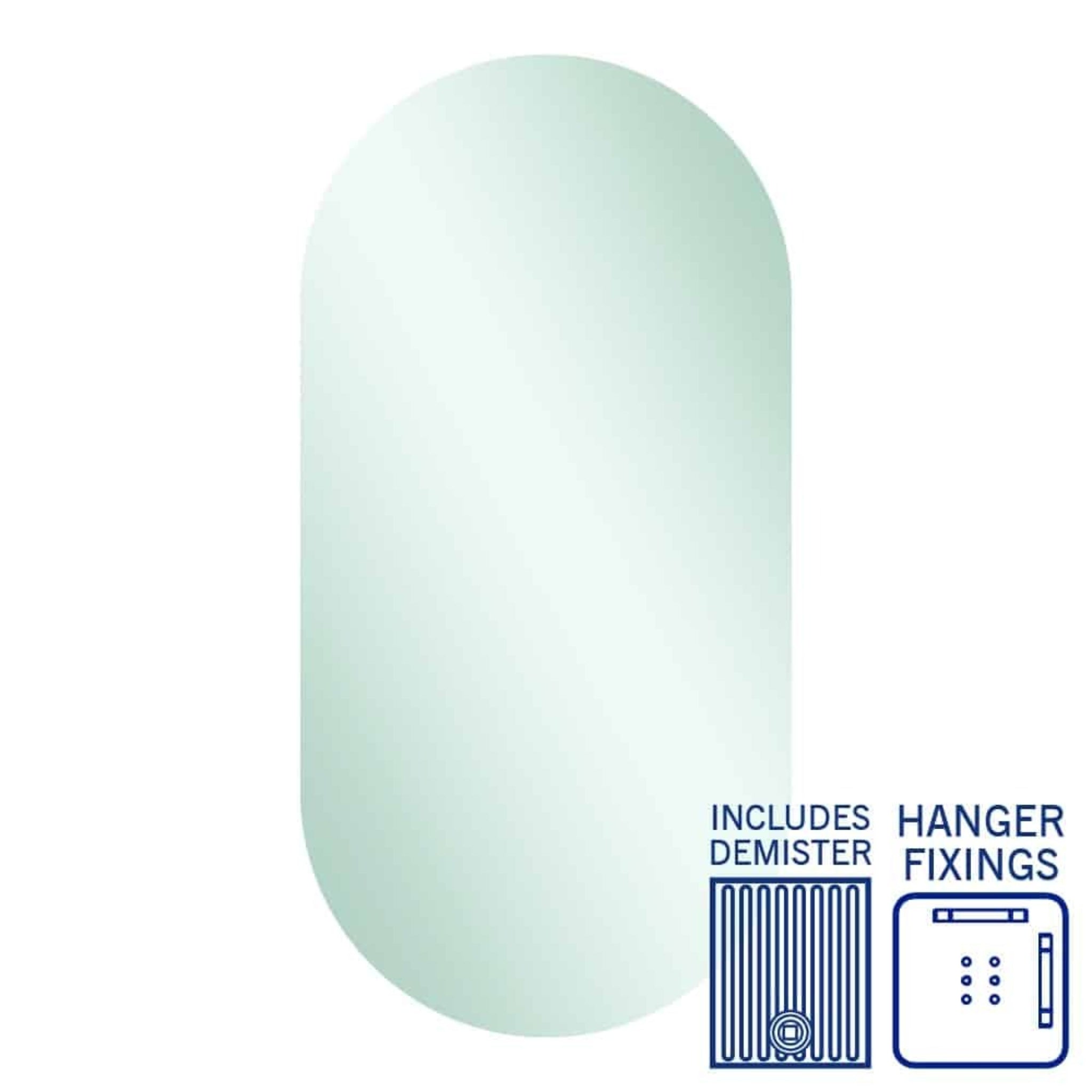 THERMOGROUP ABLAZE PILL SHAPE MIRROR WITH HANGERS INCLUDING DEMISTER 500X1000MM