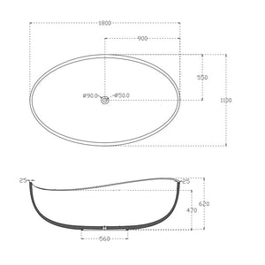ENFLAIR WAVE FREESTANDING BATHTUB MATTE BLACK 1800MM