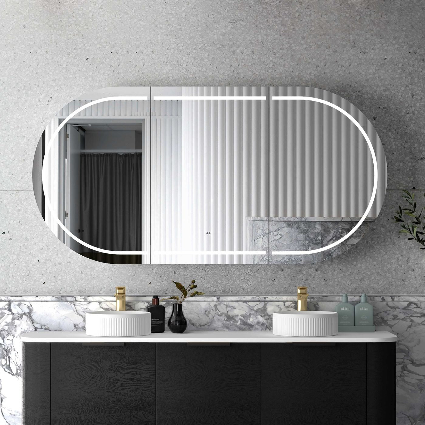 OTTI BONDI BLACK OAK LED SHAVING CABINET 1800X900MM