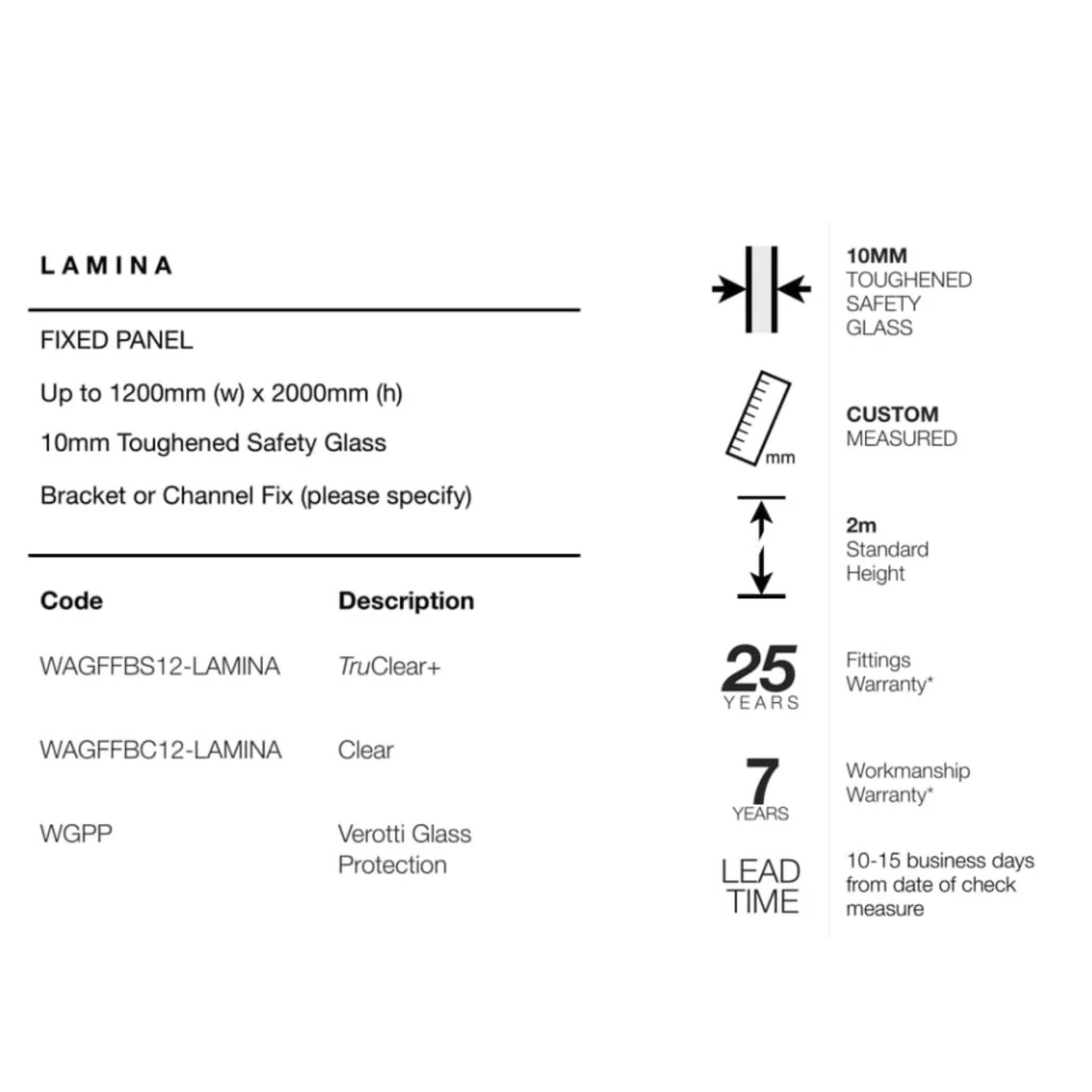 VEROTTI LAMINA FRAMELESS SHOWER SCREEN WITH CUSTOM GLASS PATTERN 1200X2000MM