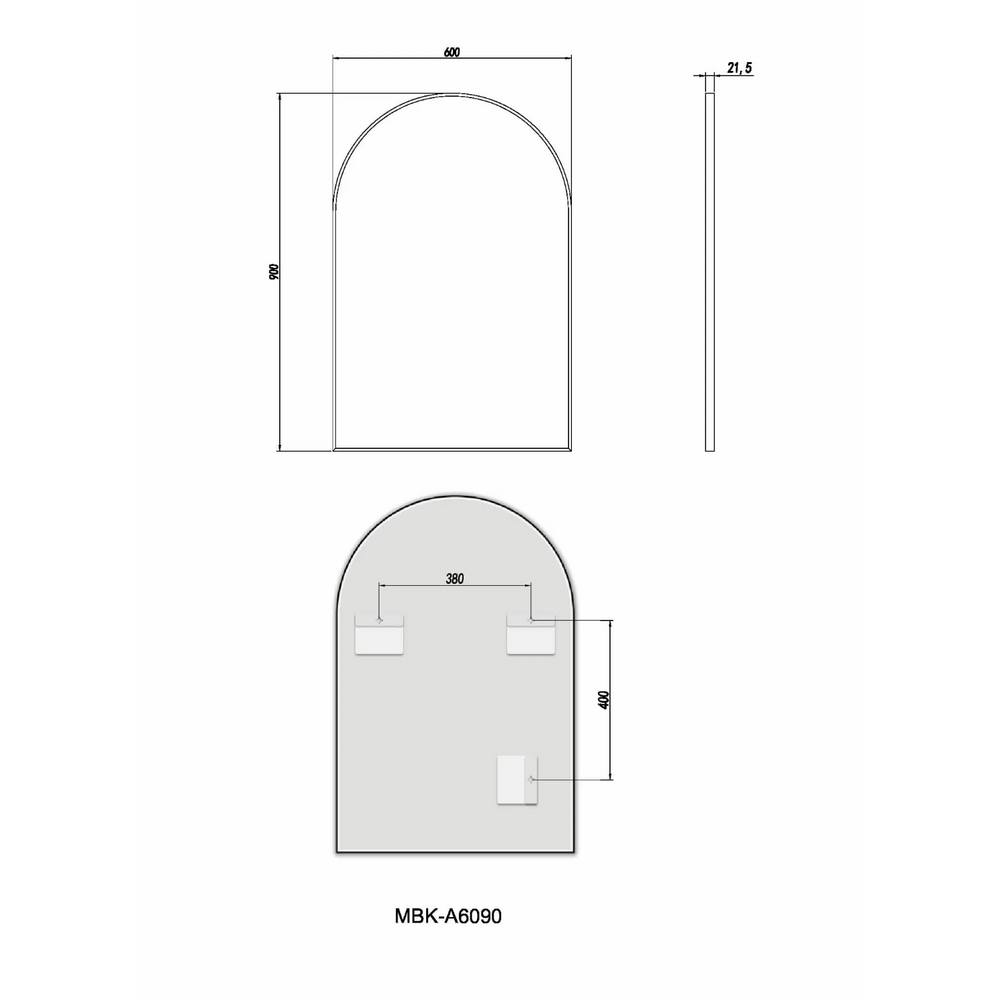 AQUAPERLA UNI ARCH FRAMED MIRROR MATTE BLACK 600X900MM