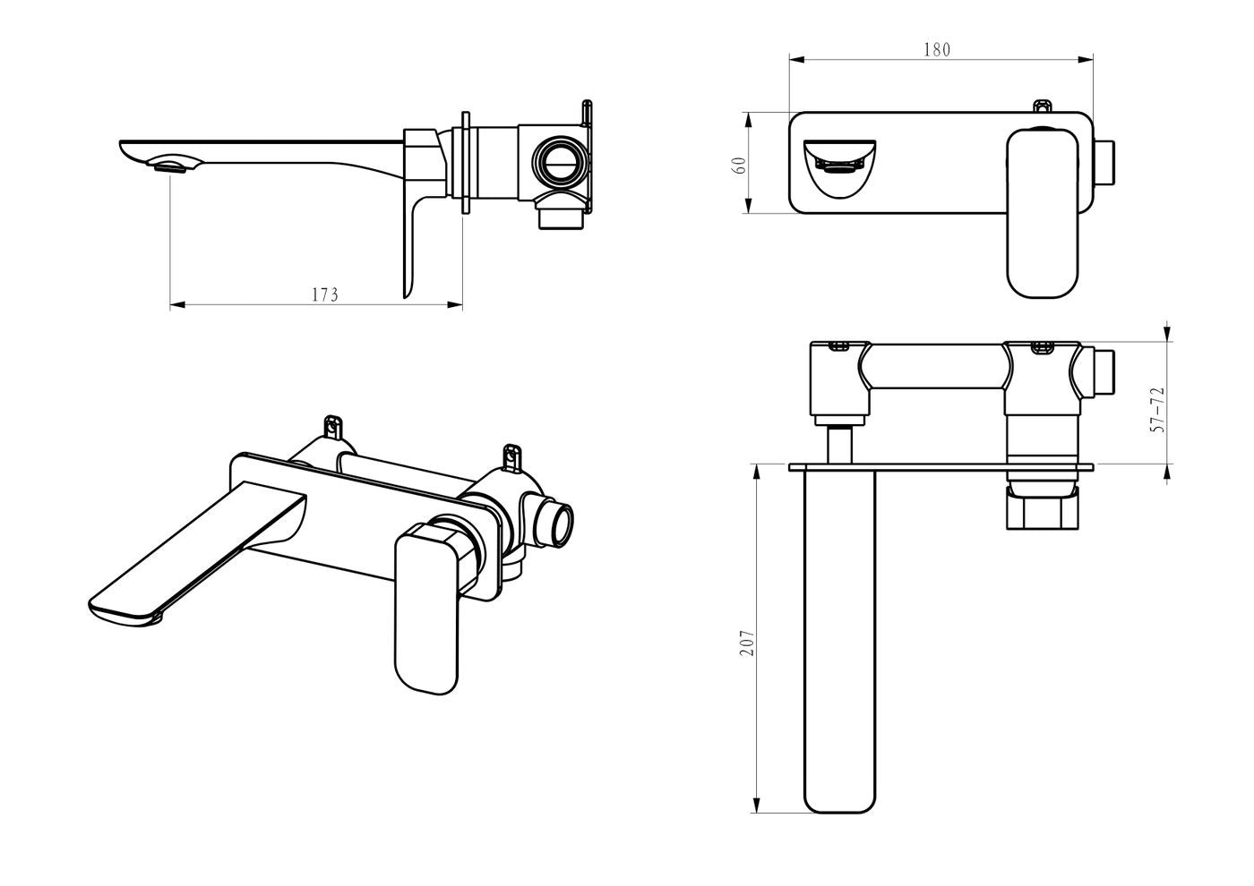 OSKAR WALL BASIN MIXER GUN METAL