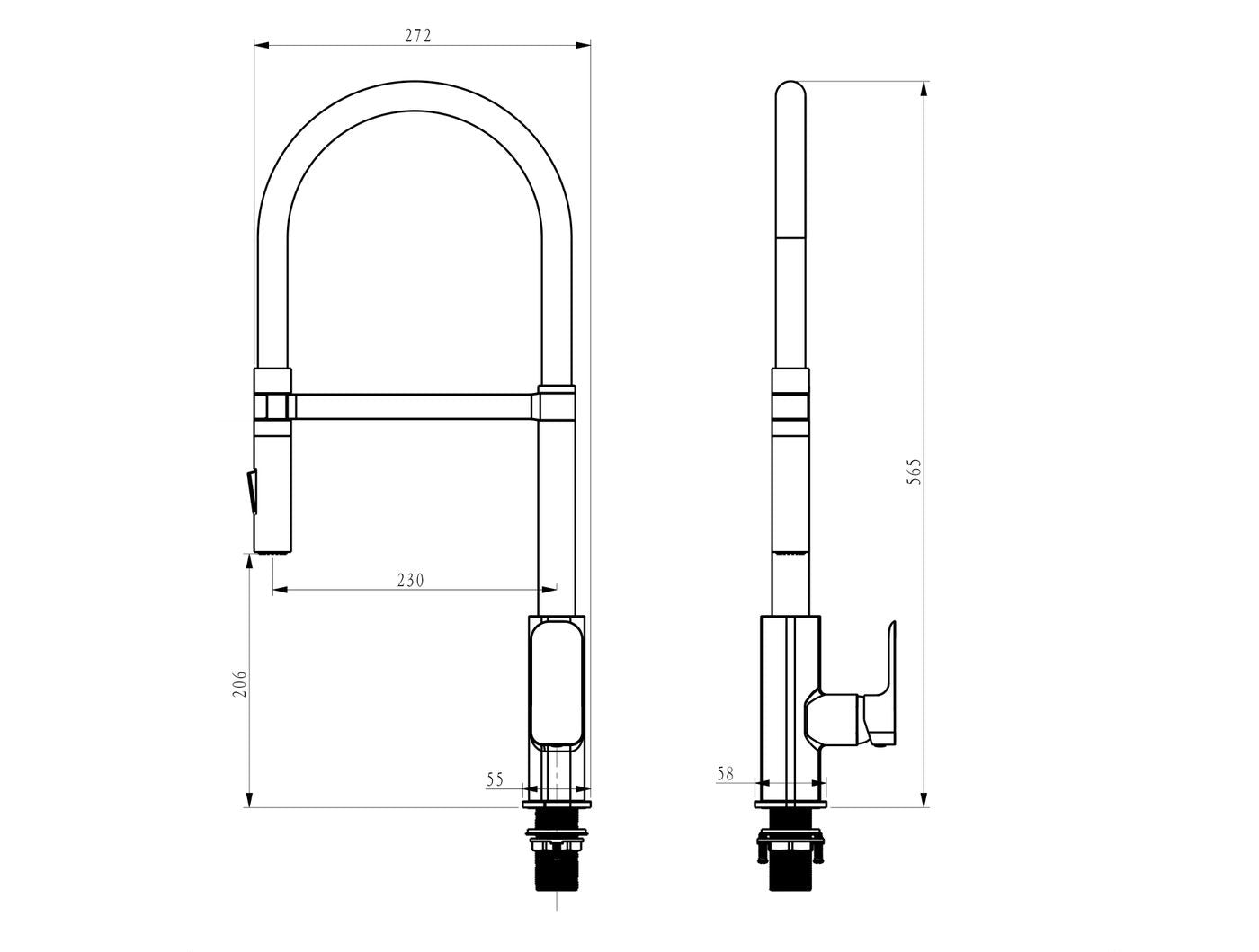 OSKAR PULL OUT SINK MIXER 565MM MATTE BLACK