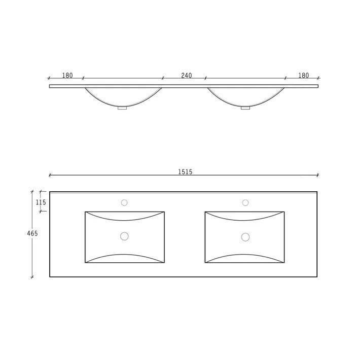 INSPIRE WHITE TOP 1200MM AND 1500MM CERAMIC DOUBLE BOWL VANITY