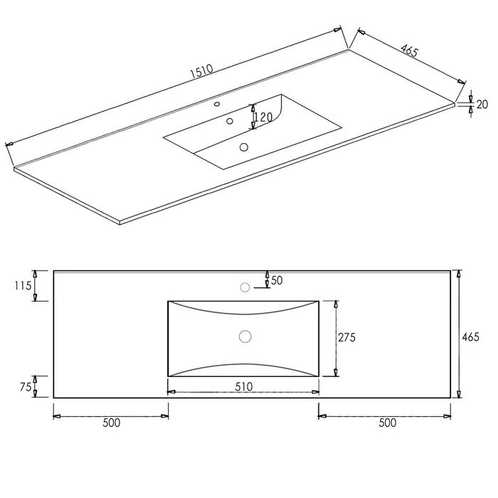 INSPIRE WHITE SINGLE BOWL VANITY CERAMIC TOP 600MM, 750MM, 900MM, 1200MM AND 1500MM