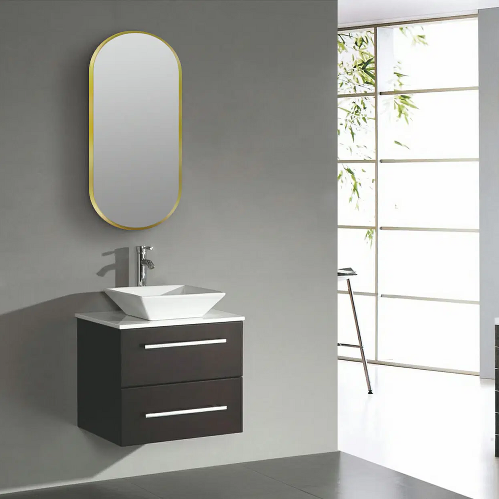 AQUAPERLA OVAL FRAMED LED MIRROR MATTE BRUSHED GOLD 500X1000MM