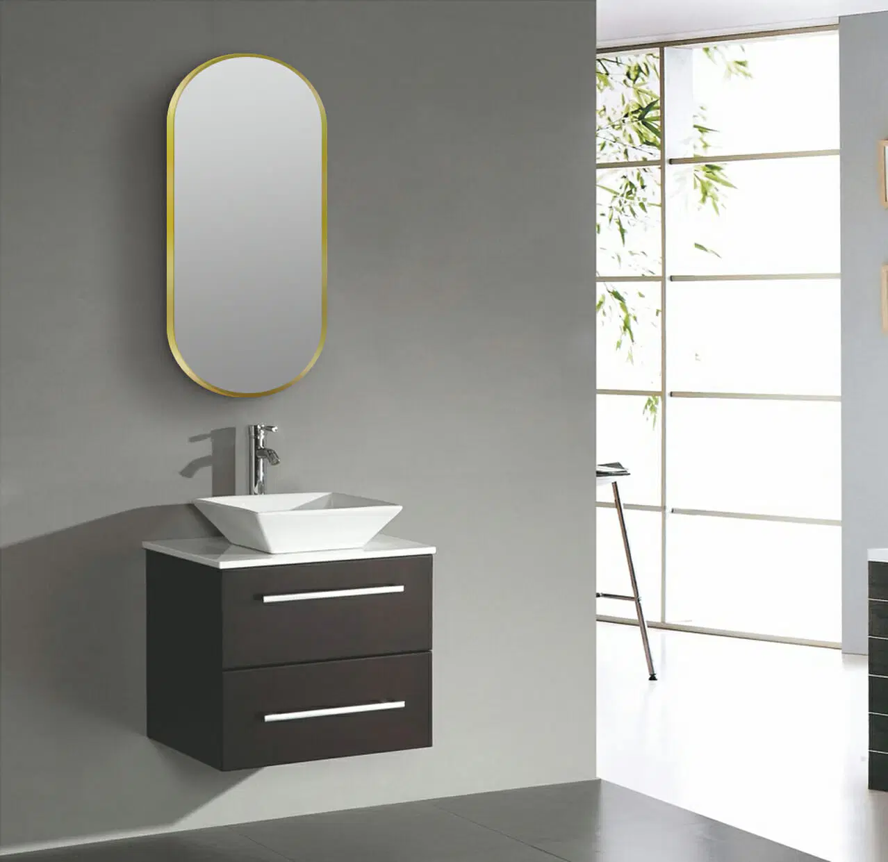 AQUAPERLA OVAL FRAMED LED MIRROR MATTE BRUSHED GOLD 500X1000MM