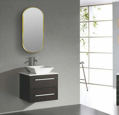 AQUAPERLA OVAL FRAMED LED MIRROR MATTE BRUSHED GOLD 500X1000MM
