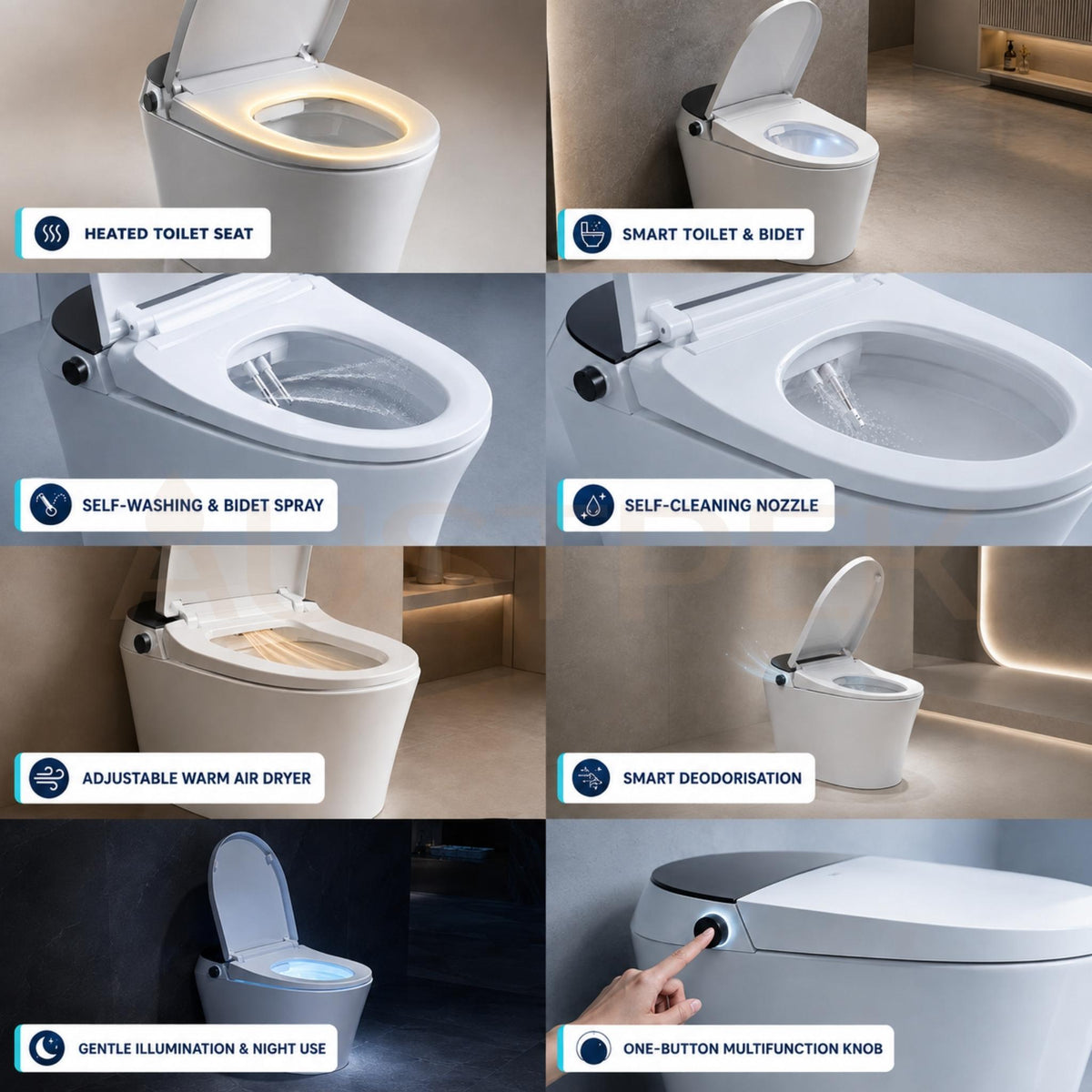 ALIA SMART INTEGRATED TOILET WITH REMOTE CONTROLLED BIDET ELONGATED WHITE