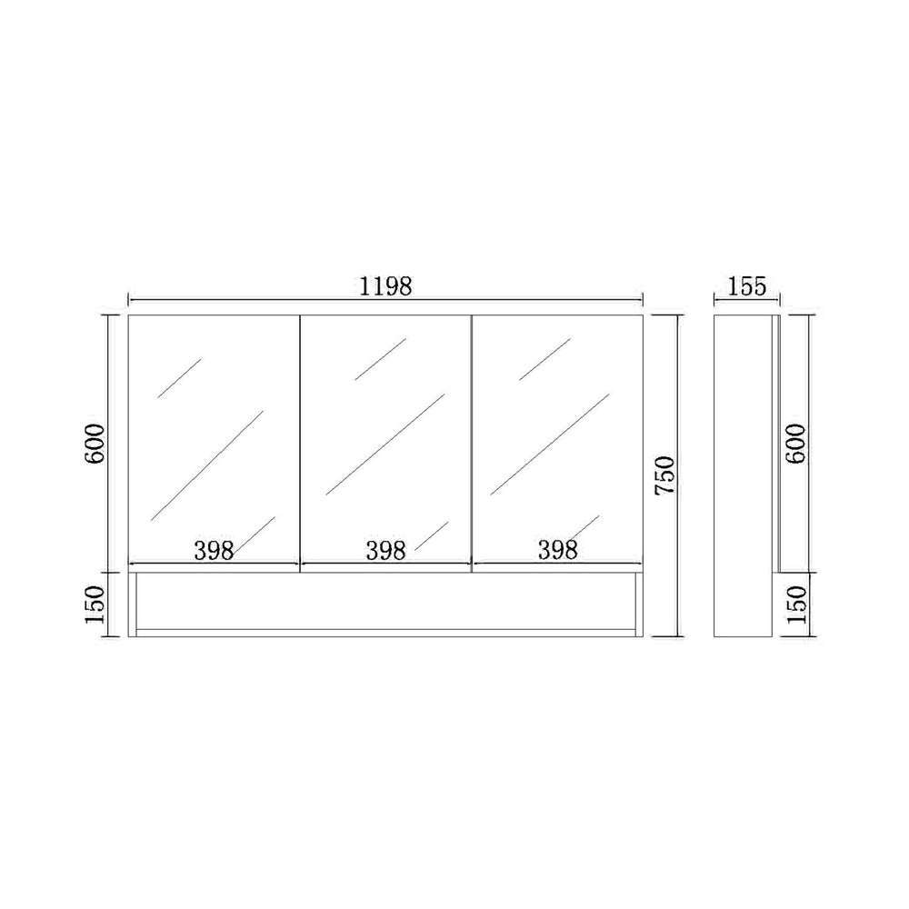 VITO FLORENCE MATTE BLACK SHAVING CABINET 1200X750MM