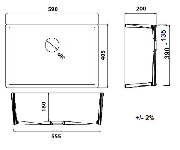 TURNER HASTINGS GALDOR FARMHOUSE BUTLER SINK GLOSS WHITE 600MM