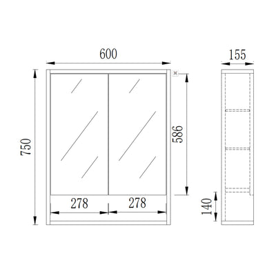 VITO GALLIO PRIME OAK SHAVING CABINET 600X750MM