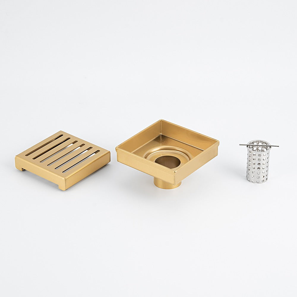 RADIANT HEATING SQUARE SLOTTED FLOOR GRATE BRUSHED GOLD 100MM