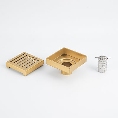 RADIANT HEATING SQUARE SLOTTED FLOOR GRATE BRUSHED GOLD 100MM