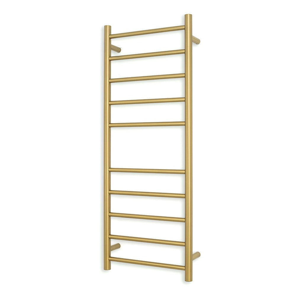 RADIANT HEATING 10-BARS ROUND HEATED TOWEL RAIL BRUSHED GOLD 80WATTS 430MM