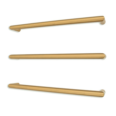 RADIANT HEATING LOW VOLTAGE SINGLE ROUND HEATED TOWEL RAIL BRUSHED GOLD 650MM