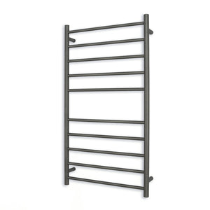 RADIANT HEATING 10-BARS ROUND HEATED TOWEL RAIL GUN METAL GREY 600MM