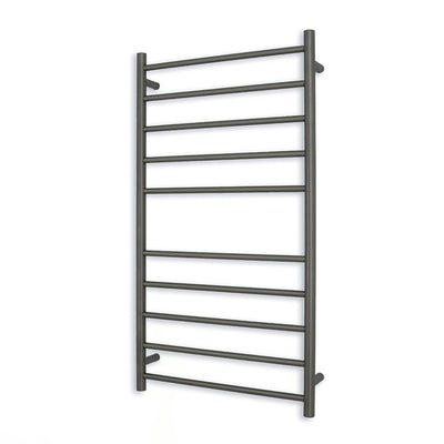 RADIANT HEATING 10-BARS ROUND HEATED TOWEL RAIL GUN METAL GREY 600MM