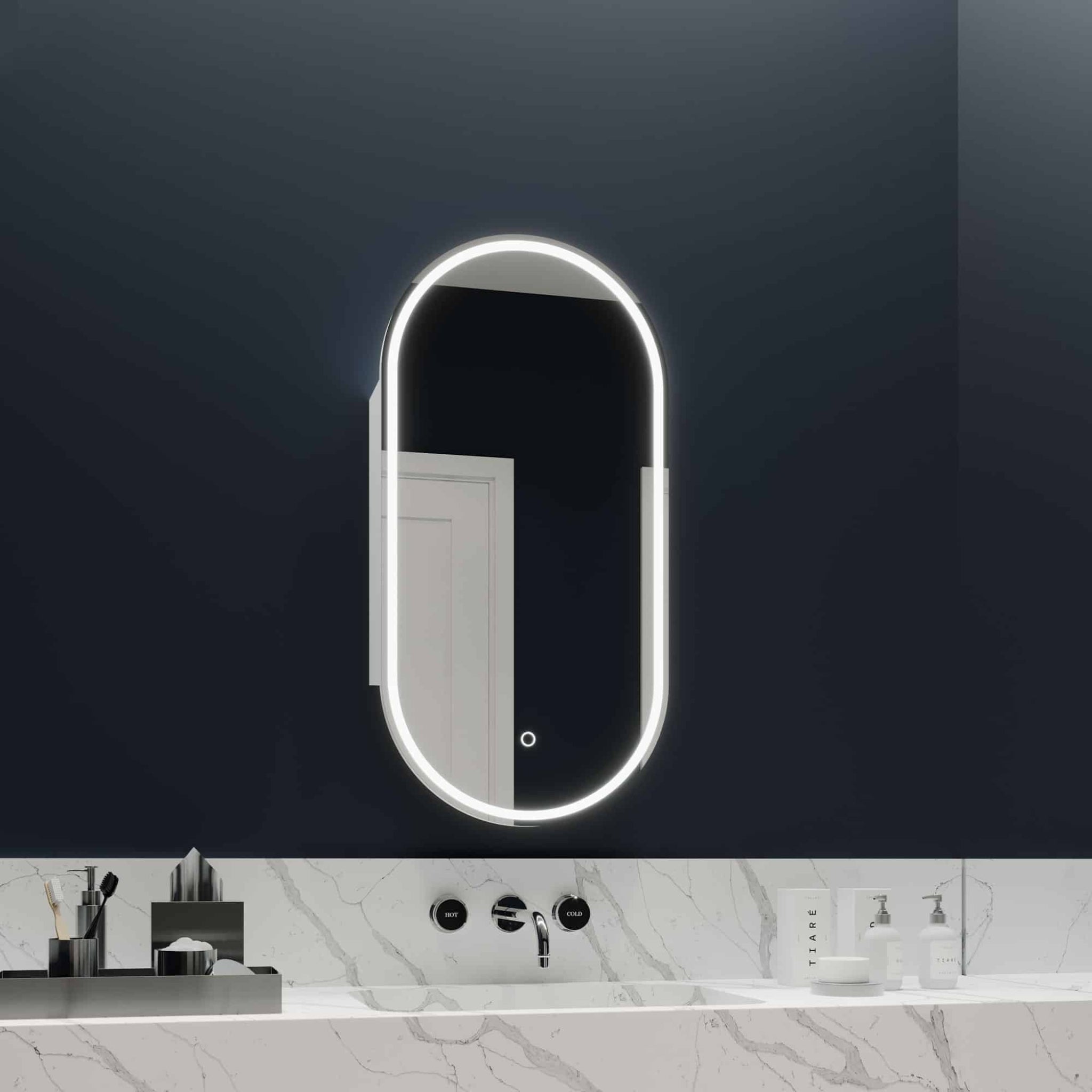 REMER CAPSULE FRAMELESS WHITE LED SHAVING CABINET 450X900MM