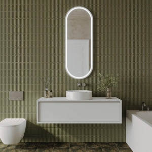 REMER GATSBY OVAL FRAMELESS LED MIRROR WITH DEMISTER 450X1200MM